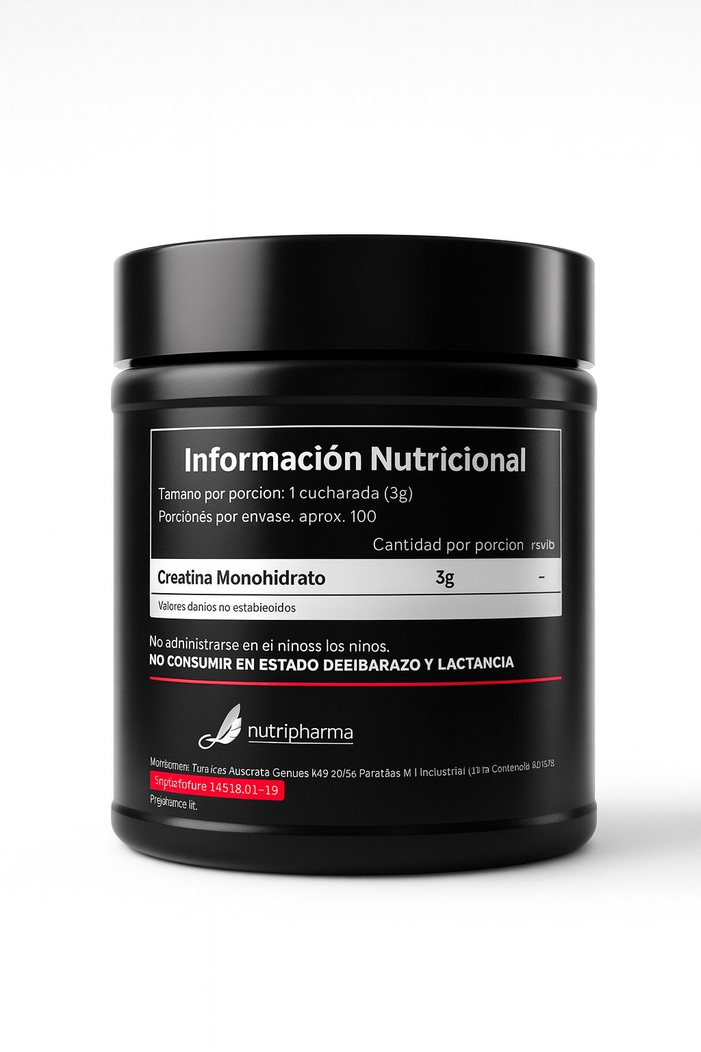 Etiqueta con tabla nutricional de la Creatina Monohidrato DIVAC